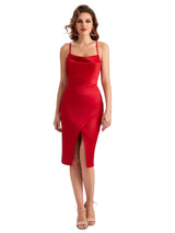 Elegant Spaghetti Straps Mermaid Soft Satin Knee Length Short Formal Evening Dresses