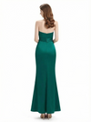 Ladies Unique Mermaid Ruched Satin Long Formal Evening Dresses Strapless Side Slit
