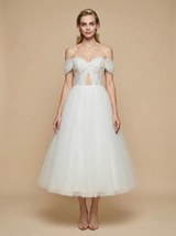 A-line Off The Shoulder Boning Midi Sequin Short Wedding Dresses Online