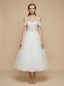 A-line Off Shoulder Boning Midi Sequin Wedding Dresses Online
