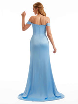 Black Off The Shoulder Stretchy Satin Bridesmaid Dresses