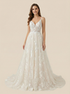 A-Line V-neck Spaghetti Straps Maxi Long Lace Wedding Dresses Online