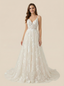 A-Line V-neck Spaghetti Straps Maxi Long Lace Wedding Dresses Online