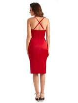 Elegant Spaghetti Straps Mermaid Soft Satin Knee Length Short Formal Evening Dresses
