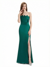 Ladies Unique Mermaid Ruched Satin Long Formal Evening Dresses Strapless Side Slit