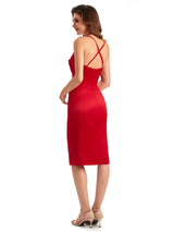 Elegant Spaghetti Straps Mermaid Soft Satin Knee Length Short Formal Evening Dresses