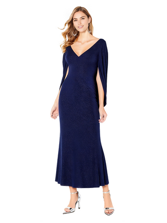 Elegant Glitter Jersey V-Neck Unique Ankle-Length Mother of The Bride Dresses