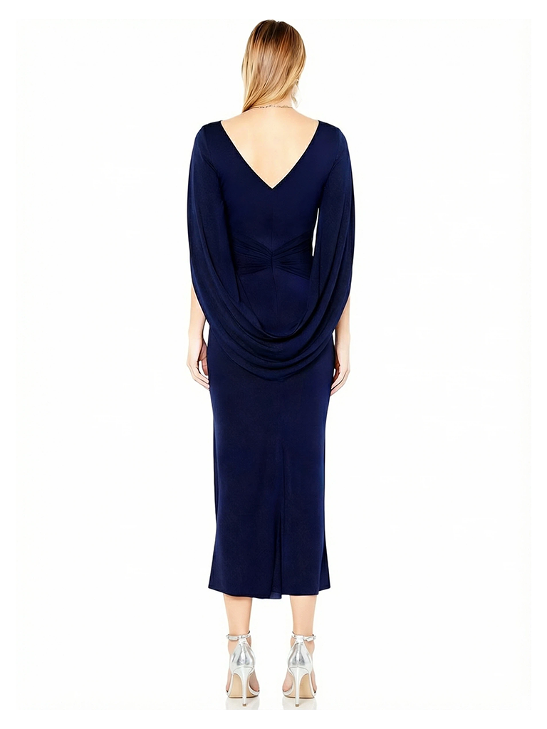 Elegant Glitter Jersey V-Neck Unique Ankle-Length Mother of The Bride Dresses