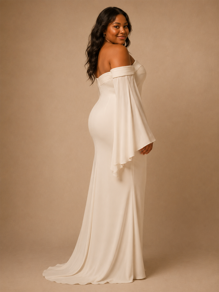 ChicSew Elegant Crepe Sweetheart A-Line Flutter Sleeves Floor-Length Wedding Dress