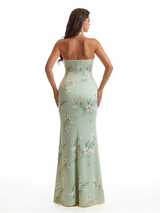 Simple Halter Side Slit Mermaid Floral Satin Maxi Floral Formal Dresses For Women