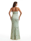 Simple Halter Side Slit Mermaid Floral Satin Maxi Floral Formal Dresses For Women