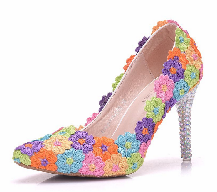 Women's Wedding Shoes Crystal Lace Shoes Flower Shoes High Heel Bridal Shoes,H37