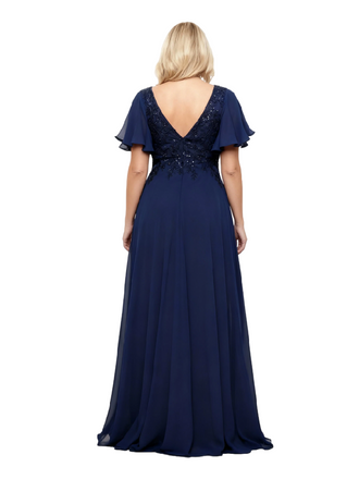 Elegant V-Neck Bell Sleeves Lace Chiffon A-line Side Slit Mother of The Bride Dresses