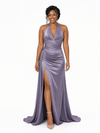 ChicSew Sexy Halter Ruching Side Slit Mermaid Soft Satin Floor-Length Bridesmaid Dresses