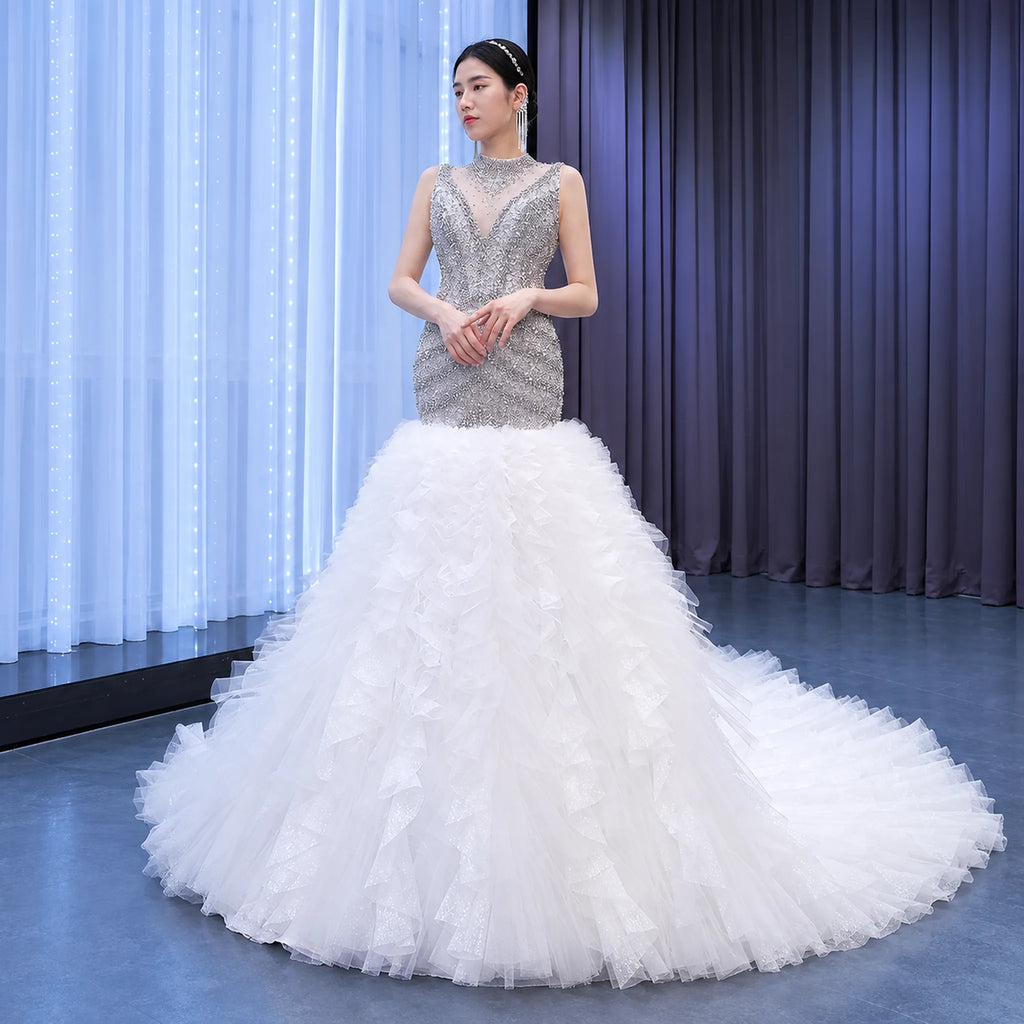 ChicSew Sleeveless Mermaid Ball Gown Wedding Dress With Rhinestone