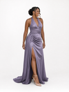 ChicSew Sexy Halter Ruching Side Slit Mermaid Soft Satin Floor-Length Bridesmaid Dresses