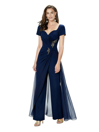 Elegant Chiffon Short Sleeves Unique Jump Suit Mother of The Bride