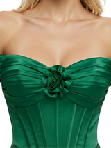 ChicSew Elegant Satin Off Shoulder Tiered Ruffle Skirt A-Line Formal Prom Dresses Slit