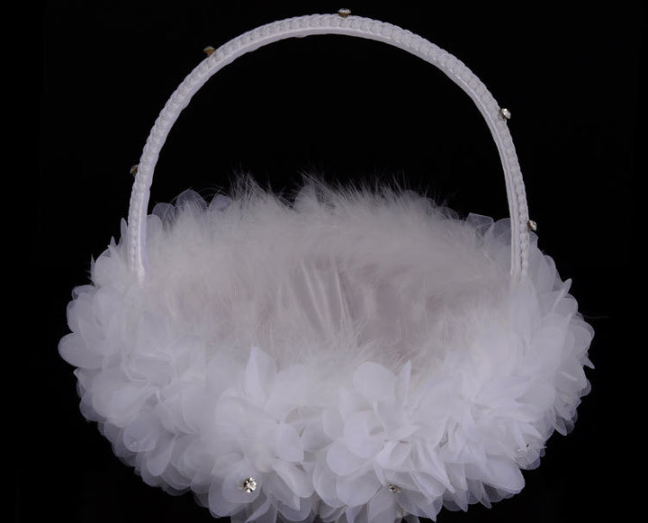 Creative Handmade Ostrich Feather Wedding Flower Basket, HL-5619