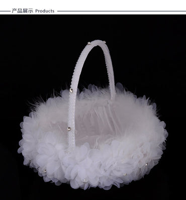 Creative Handmade Ostrich Feather Wedding Flower Basket, HL-5619