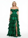 Sweet Off the Shoulder Ruffles Corset A-line Prom Dress with Slit