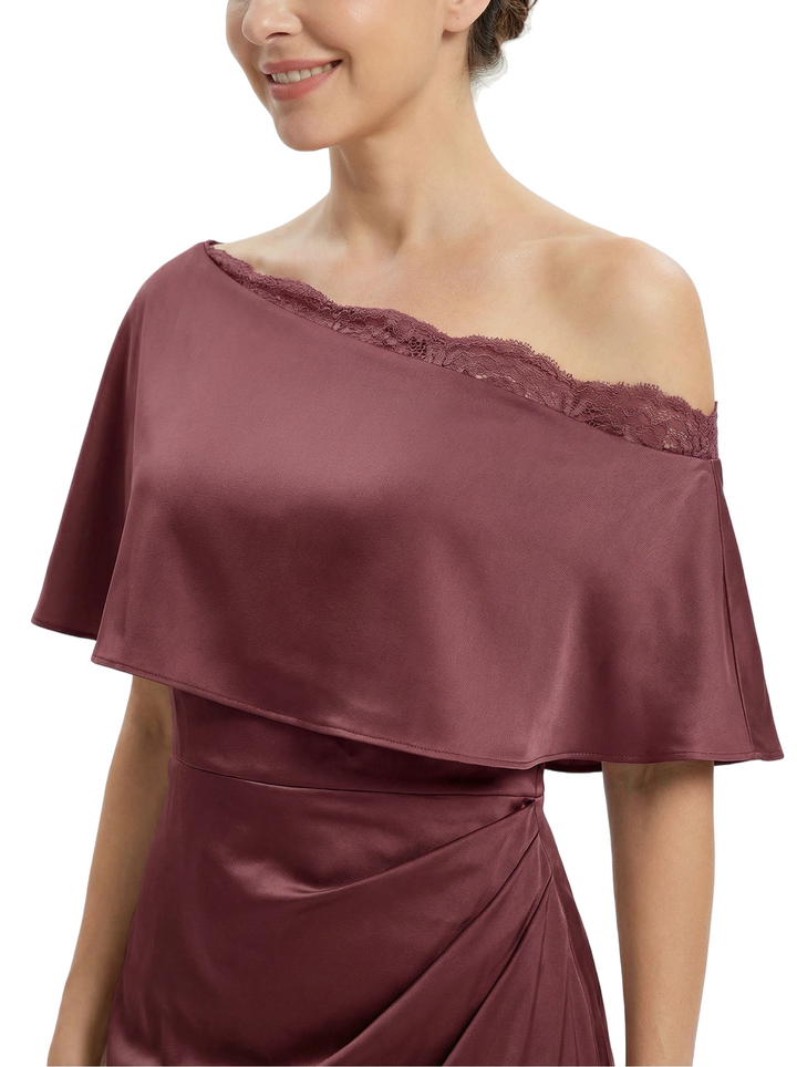 Chicsew Sexy Off Shoulder Satin Mother of The Groom Dress Lace Side Slit Mermaid Long Elegant Gown