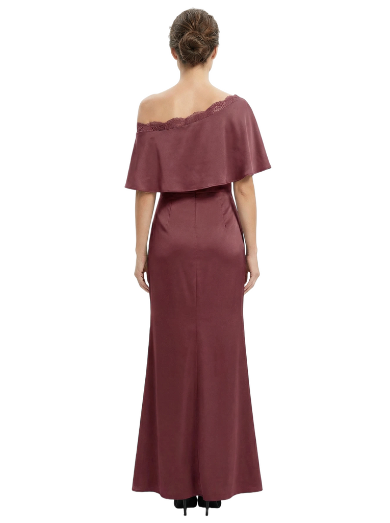 Chicsew Sexy Off Shoulder Satin Mother of The Groom Dress Lace Side Slit Mermaid Long Elegant Gown