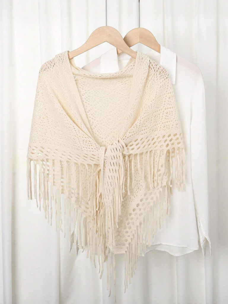 Ladies' Solid Color Triangle Fringe Knitted Scarf Shawl For Autumn And Winter