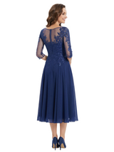 Chicsew Elegant Illusion 3/4 Sleeve Lace Sequin Mother of The Bride Dress Flowy Midi Chiffon Classy Gown