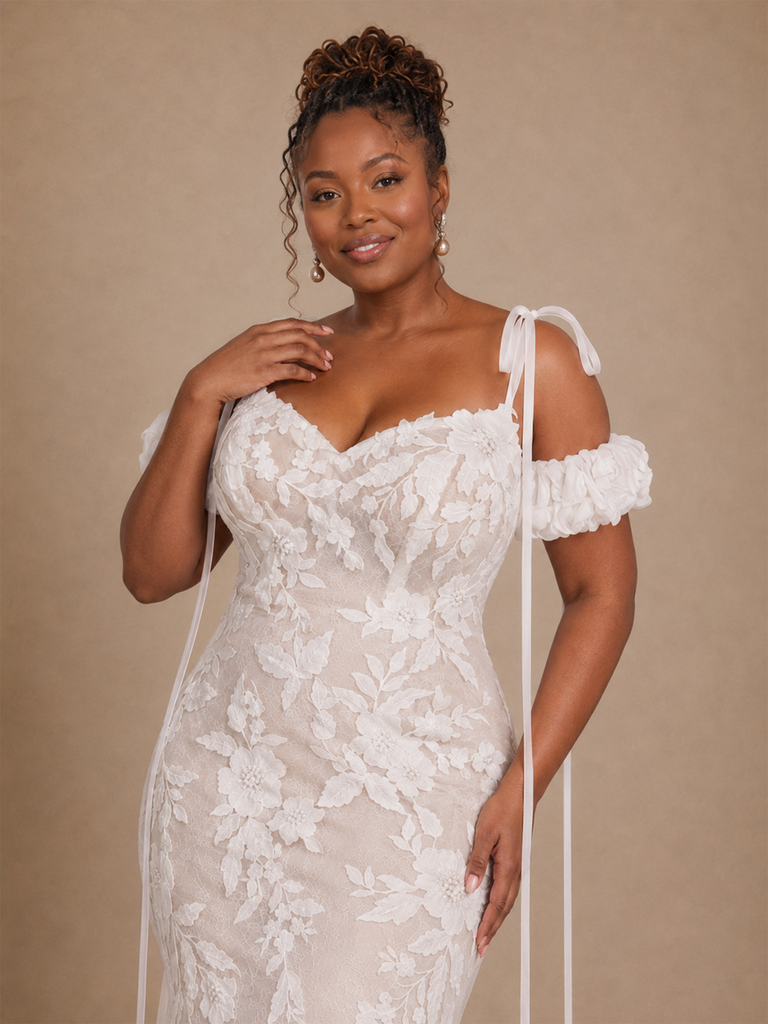 ChicSew Modern Unique Mermaid Cold Shoulder Lace Tulle Maxi Long Wedding Dress