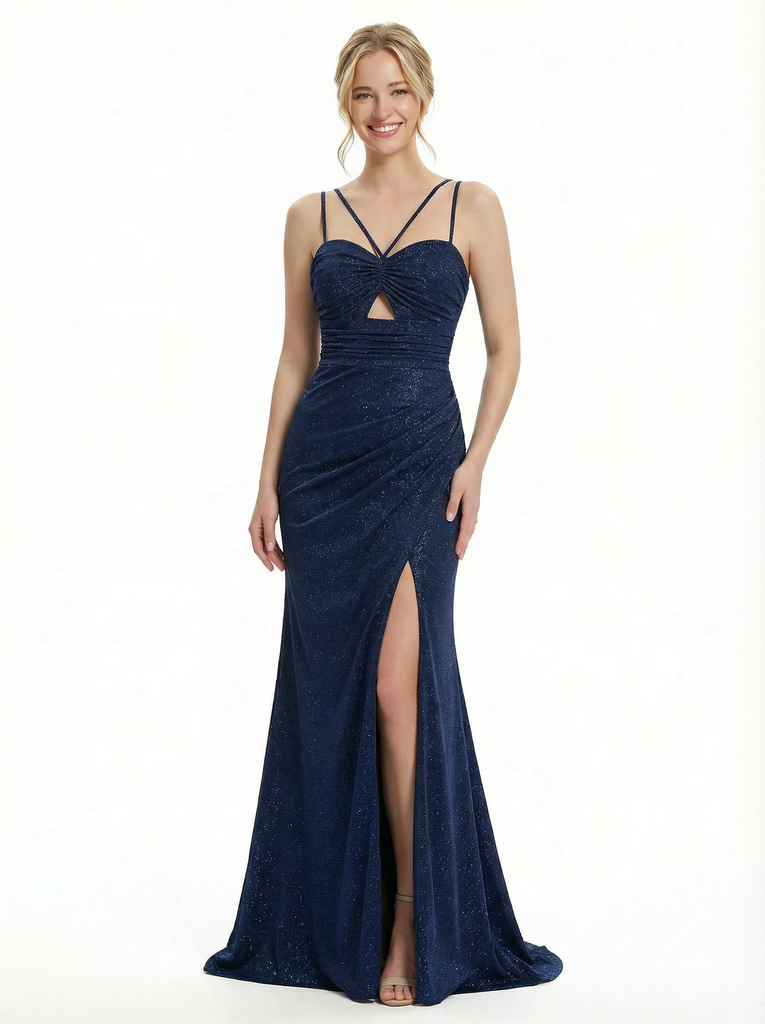 Sparkly Sweetheart Pleated Mermaid Prom Dress with Slit