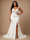 ChicSew Fancy Mermaid Spaghetti Straps Side Slit Satin Floor-Length Wedding Dress With Lace Applique