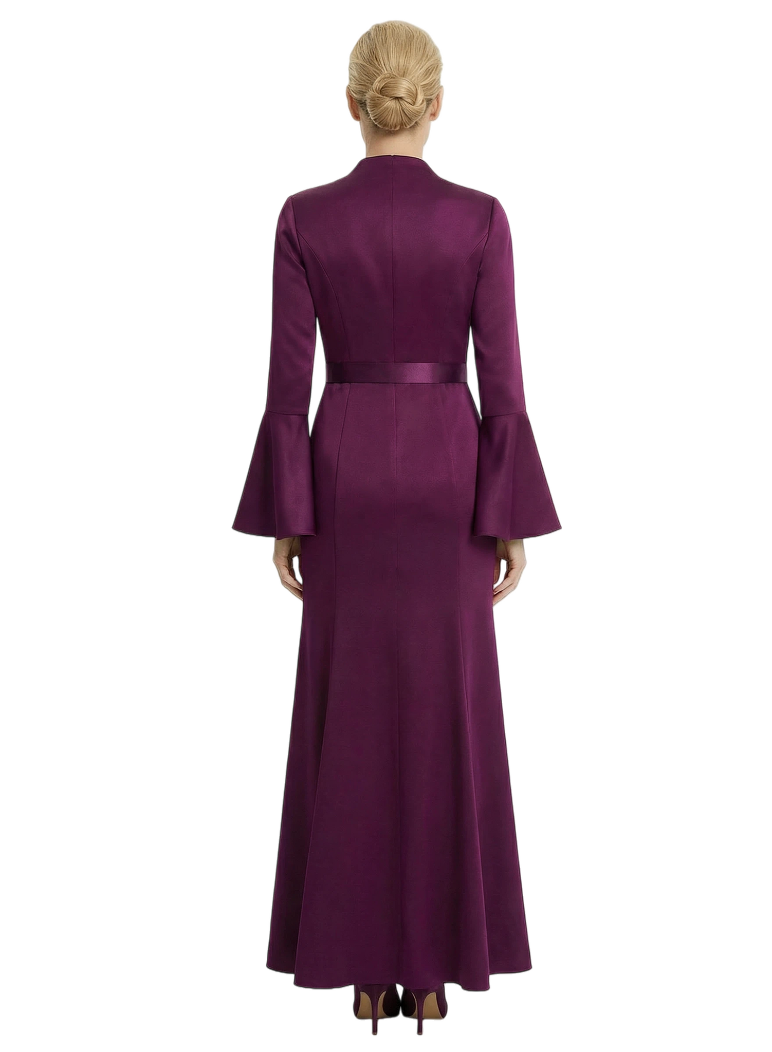 Chicsew Sophisticated V-Neck Bell Sleeve Satin Mother of The Bride Dress Long A-Line Classy Formal Gown