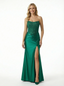 Elegant Strapless Lace Applique Corset Prom Dress with Side Slit