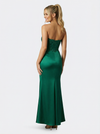 Elegant Strapless Lace Applique Corset Prom Dress with Side Slit