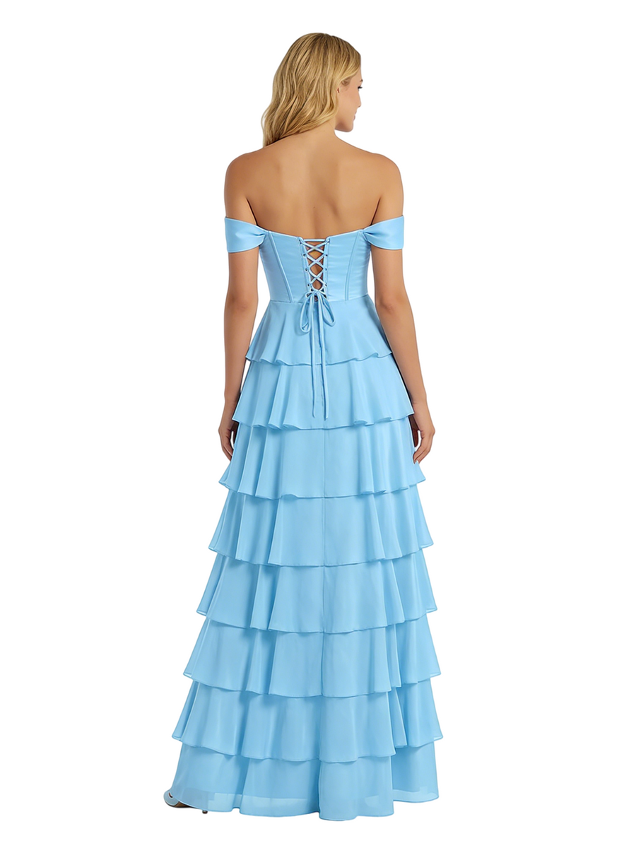 ChicSew Sweet Off Shoulder Ruffles Chiffon Corset A-line Prom Party Dress