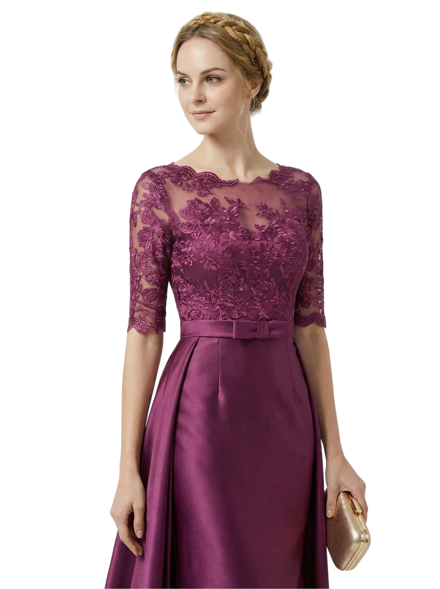 Chicsew Elegant Illusion Half Sleeve Lace Satin Mother of The Bride Dress Overskirt Long Mermaid Glamorous Gown