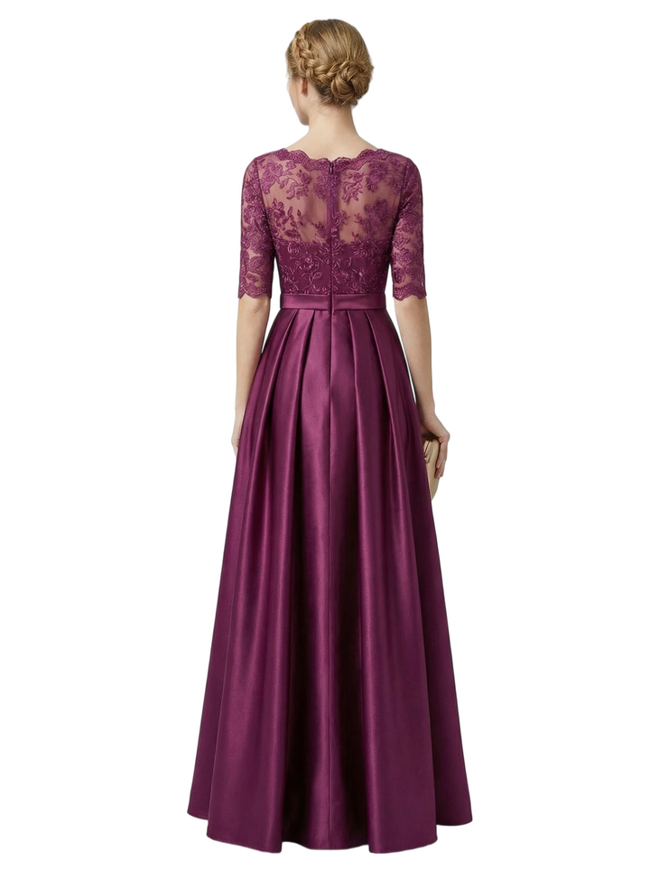 Chicsew Elegant Illusion Half Sleeve Lace Satin Mother of The Bride Dress Overskirt Long Mermaid Glamorous Gown