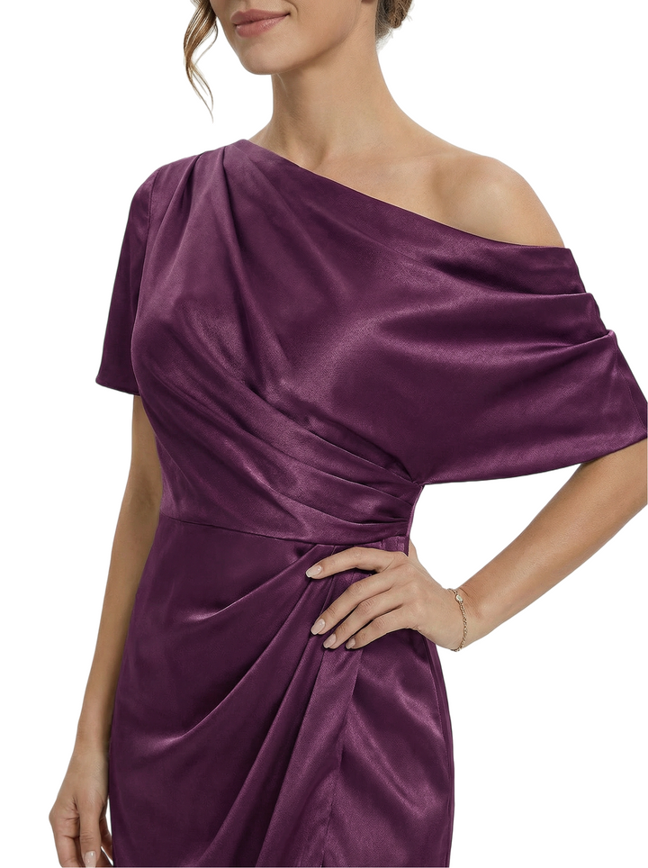 Chicsew Sexy Off Shoulder Satin Mother of The Groom Dress Side Slit Mermaid Long Elegant Gown