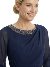 Chicsew Gorgeous Scoop Long Sleeve Chiffon Mother of The Bride Dress Midi A-Line Beaded Classy Gown