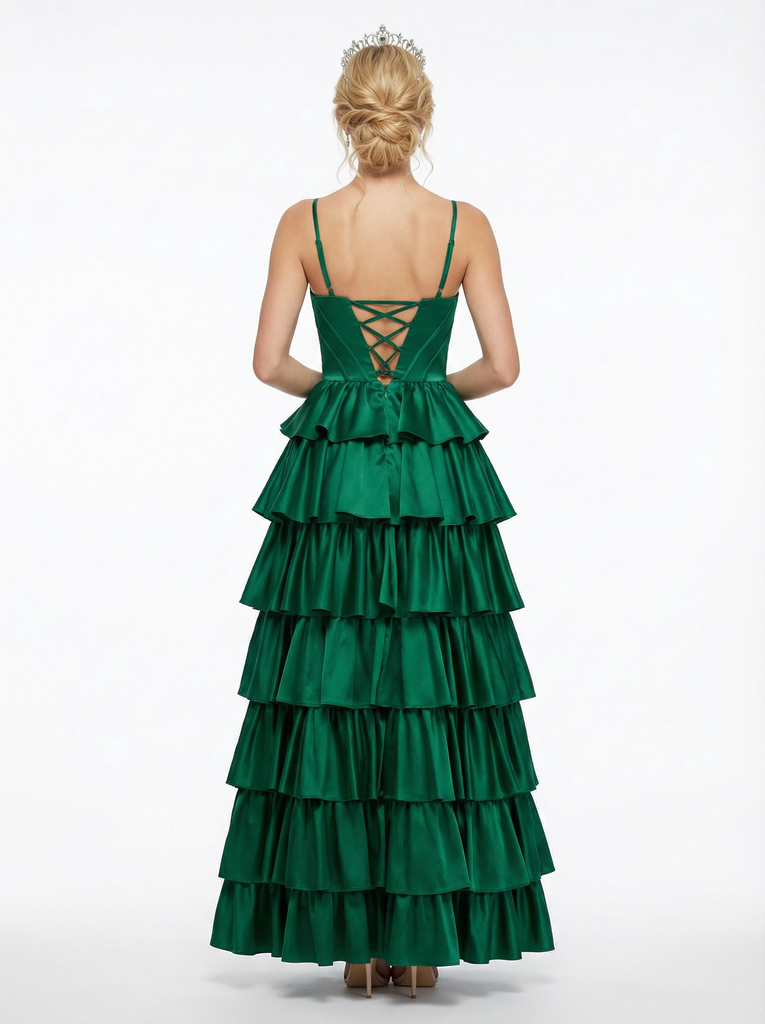 Stunning Lace Applique Ruffles A-line Prom Dress with Slit