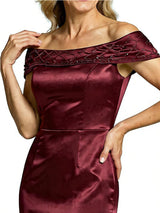 Chicsew Alluring Beaded Off Shoulder Sleeveless Satin Mermaid Mother of The Bride Dress