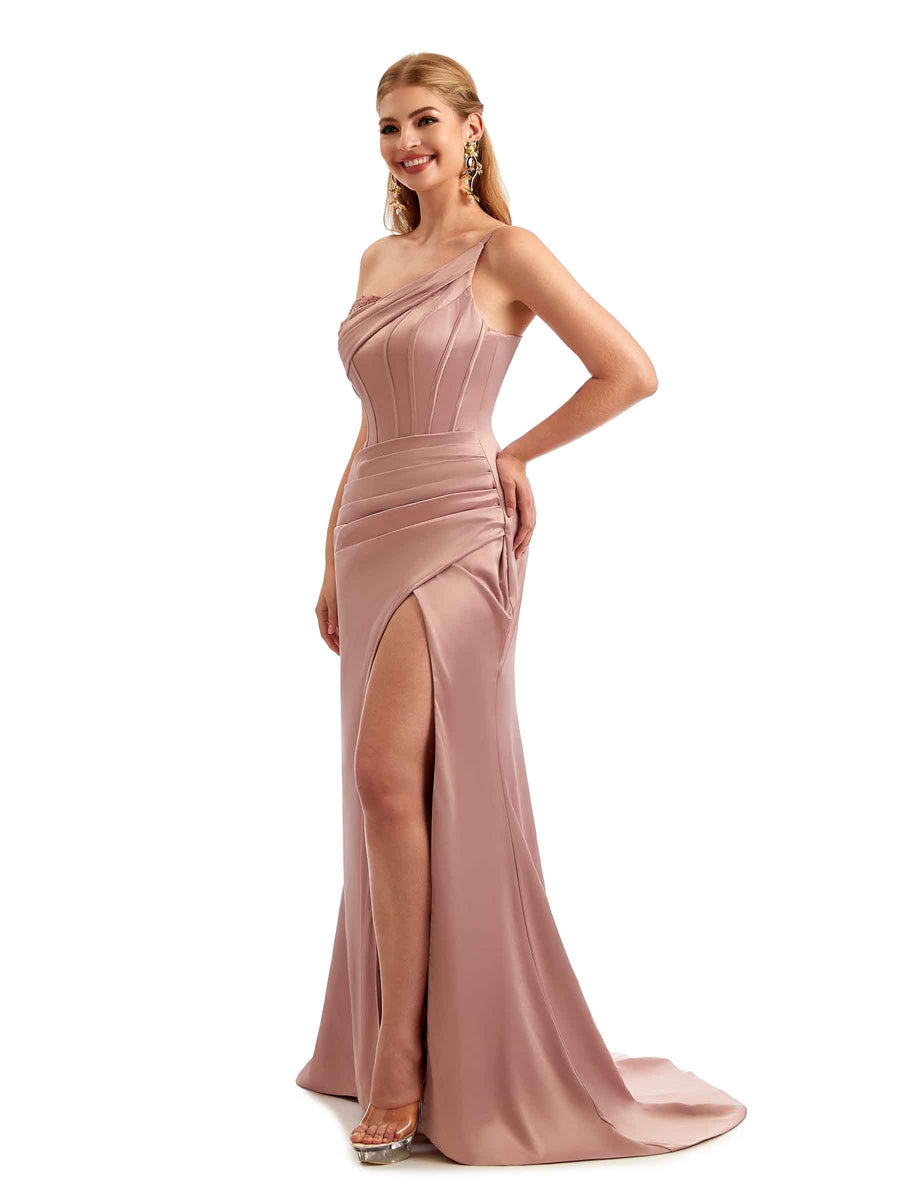Lace Corset One Strap Boho Satin Bridesmaid Gown