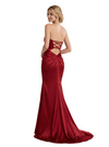 Sexy Strapless Sweetheart Ruched Lace Up Back Mermaid Satin Maxi Prom Dress