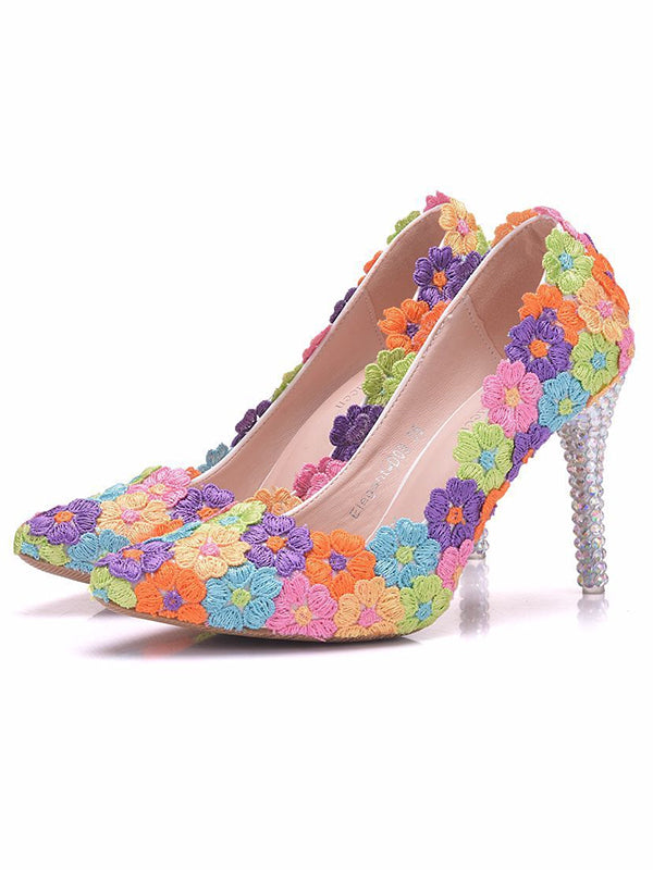 Women's Wedding Shoes Crystal Lace Shoes Flower Shoes High Heel Bridal Shoes,H37