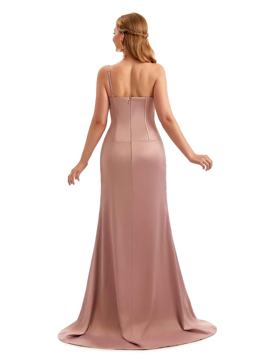 Lace Corset One Strap Boho Satin Bridesmaid Gown
