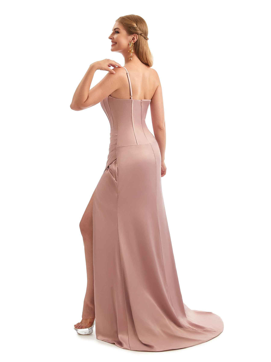 One Shoulder Satin Fall Formal Bridesmaid Dresses