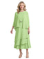 Elegant 3/4 Sleeves Chiffon A-Line Tea Length Mother Of The Bride Dresses With Jacket
