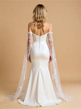 Mermaid Long Sleeves Sweetheart Maxi Long Satin Wedding Dresses Online