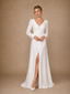 ChicSew Modern V-Neck Long Sleeves Crepe A-Line Floor-Length Wedding Dress WIth Slit
